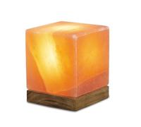 Salt Dreams Iluminado de Sal del Himalaya Cristal Cubo con Base de Madera, Incluye Cable y Especial - Bombilla (E14), Cristales de Sal, Naranja, 10 x 10 x 12 cm, 3 Unidades de Medida