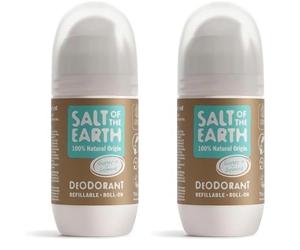 Salt Of the Earth Natural Deodorant Roll On by Salt of the Earth, Ginger & Jasmine - Refillable, Vegan, Long Lasting Protection, Leaping Bunny Approved, Made in the UK - 75ml (Paquete de 2)