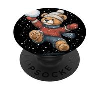 Saltando Teddy en Invierno para los Amantes de Las Bolas de Nieve PopSockets PopGrip Adhesivo
