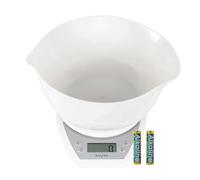 Salter 1024 WHDR14 Báscula Electrónica De Vertido Doble Con Recipiente Mezclador, Boquilla Ancha/Estrecha De 2 L, Mide Líquidos, Funcion Añadir Y Pesar, Pantalla LCD, Capacidad Máx. De 5 kg, Blanca