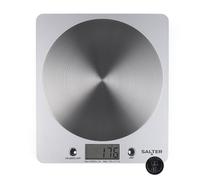Salter 1036 SVSSDR Báscula de cocina digital, fácil de limpiar, balanza para cocina con diseño fino, medir en métrico o imperial, discos de acero inoxidable, peso máxima de 5 kg. plateado