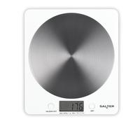 Salter 1036 WHSSDR Báscula de cocina digital, fácil limpieza, diseño fino, plataforma con disco de acero inoxidable, función "añadir y pesar", blanca