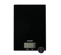 Salter 1170 BKDR Báscula de Cocina digital, plataforma de vidrio negro, fácil de limpiar, balanza para cocina electrónica, Pesaje de alimentos, pesar hasta 5kg + medir líquidos, función auto tara