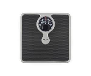 Salter 484 SBFEU16 Báscula mecánica de baño con lente de aumento, capacidad máx. de 133 kg, diseño monocromático compacto y elegante, fácil de leer, sin pilas, peso en kg, st y lb, plata/negro