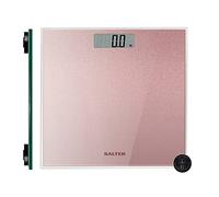 Salter 9037 RGGL3R Báscula de baño digital con purpurina oro rosa, plataforma ultrafina de vidrio templado, pantalla LCD grande fácil de leer y detección de peso instantánea, máx. 180 kg/28 st 8 lb