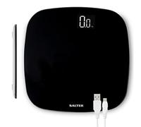 Salter 9221 BK3R Bascula De Baño Recargable Con Diseño Compacto, De Vidrio Templado, Plataforma Con Pantalla Digital LCD De Fácil Lectura, Hasta 180 kg, Mide Unidades Métricas E Imperiales, Negro