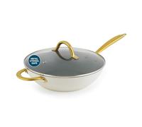 Salter Aerotech wok profesional de 28 cm, antiadherente, inducción | Aluminio forjado, apto para horno, tapa de vidrio templado, válvula de vapor, utensilios metálicos, revestimiento sin PFAS