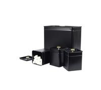 Salter Alchemy Conjunto de Encimera de 4 Piezas - Panera y 3 Contenedores de Almacenamiento, Latas para Té, Azúcar, Café, Acero al Carbono con Recubrimiento en Polvo, Negro/Oro