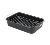 Salter Asador y estante de esmalte vítreo de 34 cm, bandeja grande para hornear, bandeja de pollo asado, carne/verduras, apta para lavavajillas, bandeja rectangular profunda con estante de acero