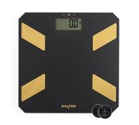 Salter Báscula de baño analizadora de vidrio, báscula digital electrónica de peso corporal, pesa grasa corporal y agua, 180 kg, pantalla LCD de fácil lectura, memoria de 9 usuarios, lecturas