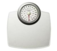 Salter Báscula mecánica analogica de baño, peso máx de 130 kg, plataforma amplia, plana y estable sin pilas, fácil de leer, medidas en imperial y métrica, estilo vintage, blanca