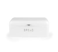 Salter Boston Panera - Contenedor grande de almacenamiento de pan, acabado brillante blanco hielo con letras en relieve, almacena pan, pasteles y bagels, acero duradero, fácil de limpiar, frescura