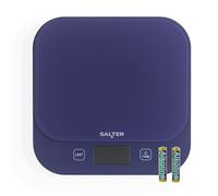 Salter British Bakes Báscula de Cocina Digital - Alta Capacidad de 10kg, Mide Líquidos, Resistente al Agua, Función Tara, Plataforma de Vidrio, Precisión de 1g, Pantalla Iluminada, Morado