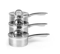 Salter BW06734 Juego De 3 Cacerolas Con Tapas De Cristal, De La Colección Timeless, Acero Inoxidable, Utensilios De Cocina Con Diseño Elegante Con Acabado Satinado, Ligeras, Aptas Para Inducción
