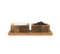 Salter BW12782EU7 Toronto - Ollas de sal y pimienta - Incluye 2 macetas con bandeja de almacenamiento, madera de acacia duradera, salero de madera, cuencos de sal y pimienta de encimera, recipientes