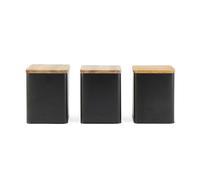 Salter BW12898EU7 Toronto 3-Piece Canister Set - Tea, Café, Contenedores de almacenamiento de azúcar, acabado mate con recubrimiento en polvo, miembros de madera Acacia, Easy Clean, Space Saving Jars,