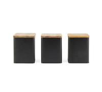 Salter BW12898EU7 Toronto 3-Piece Canister Set - Tea, Café, Contenedores de almacenamiento de azúcar, acabado mate con recubrimiento en polvo, miembros de madera Acacia, Easy Clean, Space Saving Jars,