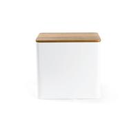 Salter BW12899WEU7 Toronto con tapa de madera de acacia - acabado con revestimiento de polvo, limpieza fácil, almacenamiento de pan, bagels, bollos, capacidad para 2 barras de pan, blanco/madera