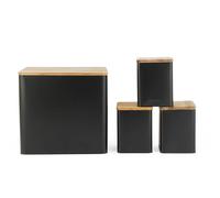 Salter BW12900EU7 Toronto 4-Piece Juego de encimera - Bread Bin, té, azúcar, envases de café, contenedores de almacenamiento, Recubrimiento de polvo Negro Acabado, Acacia Wooden Lids, Stylish, tarros