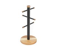 Salter BW13566EU7 Toronto Taza Holder - Madera de Acacia, 6 ramificación soporte de exhibición para tazas de café/tazas de té, estante de almacenamiento de acero resistente independiente, negro