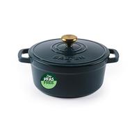 Salter Chester Cacerola de Hierro Fundido de 20 cm - Tapa Autorrociadora, Horno Holandés/Olla para Cocinar y Servir, Apta para Inducción, Capacidad de 2L, Revestimiento sin PFAS, Verde