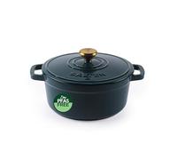 Salter Chester Olla de Cazuela de Hierro Fundido - Verde, 24CM, Tapa Auto-Rociadora, Horno Holandés, Cocina de Placa a Horno, Adecuada para Todo Tipo de Placas Incluida Inducción, 3.4L, Libre de PFAS