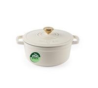 Salter Chester Olla de Hierro Fundido - Crema, 24CM, Autorriego, Horno Holandés, Cocción de Placa a Horno, Todo Tipo de Placas Incl. Inducción, 3.4L, Libre de PFAS, Retención del Calor