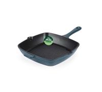 Salter Chester Sartén grill de hierro fundido 26 cm, verde | Acanalada para marcas parrilla, canales drenaje grasa, apta inducción, horno hasta 240 °C, sin PFAS