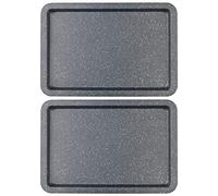 Salter COMBO-8261 - Juego de 2 bandejas de horno antiadherentes de acero al carbono, fácil de limpiar, fuerte y duradero, larga duración, sin PFOA, colección Megastone, negro/plata, 37 cm, aluminio