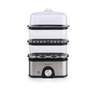 Salter Compact Vaporizador de Alimentos de 3 Niveles - Multi-Cooker, 3 Cestas para Vapor, Cocedor Eléctrico de Huevos, Capacidad para 8 Huevos, Vaporizador de Verduras, Temporizador de 60 Minutos