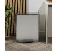 Salter Cubo de basura doble con pedal de cocina, 60 L, 2 compartimentos | Cuerpo de acero inoxidable, 2 cubos interiores de 30 L, tapa de bloqueo, filtros de carbono con soportes