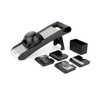 Salter Expert Chef’s Mandoline - 4 cuchillas intercambiables, acero inoxidable, 35x12x8.3cm, dial de fácil uso, grosor ajustable, rallar/rebanar/juliana, plegable, protector para los dedos, negro