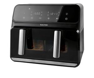 Salter Fuzion EK5728 Freidora de aire doble - Separador antiadherente XL, capacidad de 8 L, pantalla táctil digital, 8 ajustes predefinidos con función