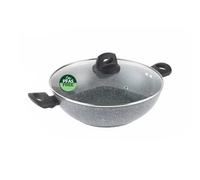 Salter Go Green Thermo Collar - Sartén familiar de 28 cm, tecnología de indicador de calor, sin PFAS, apta para inducción, tapa de vidrio templado con ventilación de vapor, cerámica antiadherente