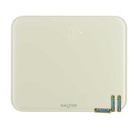 Salter Halo báscula electrónica de baño 180 kg con pantalla LED oculta | Plataforma de vidrio templado, cambio kg/st/lb, patas para suelo duro o moqueta, acabado crema, encendido al subir