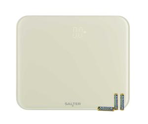 Salter Halo báscula electrónica de baño 180 kg con pantalla LED oculta | Plataforma de vidrio templado, cambio kg/st/lb, patas para suelo duro o moqueta, acabado crema, encendido al subir