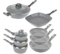 Salter Marblestone - Juego de 8 sartenes antiadherentes, utensilios de cocina de inducción, cacerolas de 16/18/20 cm, sartenes de 20/24/28 cm, wok, sartén de cocina, juego de cocina más saludable