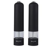 Salter Molinillos electrónicos de sal y pimienta - funcionamiento con un mano, acabado de goma suave al tacto, mecanismo de cerámica, base iluminada, negro mate