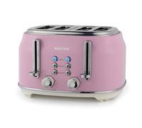 Salter Retro tostadora 4 rebanadas - ranuras anchas, 6 niveles, descongelar, recalentar y cancelar, bandeja recogemigas, expulsión elevada, centrado automático, 1630 W, rosa, EK5739PNKVDE