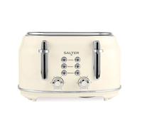 Salter Retro Tostadora de 4 Rebanadas - Ranuras Anchas, 6 Niveles, Descongelar, Recalentar, Cancelar, Bandeja removible para Migas, Expulsión Elevada, Auto-Centrado, 1630W, Crema, EK5739CRMVDE