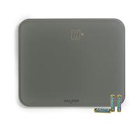 Salter Shadow báscula de baño electrónica 180 kg | Pantalla LED oculta, plataforma de cristal templado, kg/st/lb, pies para moqueta, acabado gris