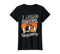 Salto como una Chica Trato de Mantener el Ritmo Mujeres Camiseta gráfica económica, Mujer, Negro, XS