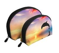 Salto de Delfines, Bolsa de Maquillaje de Concha, Monedero pequeño para Mujer, Bolsa de artículos de tocador, Bolsa de cosméticos, 2 Piezas