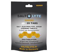 SALTOLYTE 20 comprimidos masticables TABS de sal y electrolito con sodio, potasio, calcio y magnesio para deportes, calor, pérdida de sudor (20 comprimidos, mango)