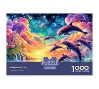 Saltos de Delfines bajo un Castillo bajo la Estrellada Puzzle De 1000 Piezas delfín Elemento Esencial para Las Noches De Juegos En Familia, Adultos Y Niños 52x38cm/1000pcs