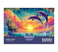Saltos de Delfines Frente al Castillo al Atardecer Puzzle De 1000 Piezas delfín Cartón Reciclado Premium, Regalo para Todas Las Edades 70x50cm/1000pcs