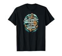 Saltwater Runs In My Veins Anchor Ocean Nautical Design Camiseta