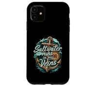 Saltwater Runs In My Veins Anchor Ocean Nautical Design Carcasa para iPhone 11