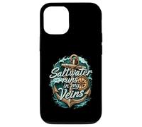 Saltwater Runs In My Veins Anchor Ocean Nautical Design Carcasa para iPhone 12/12 Pro