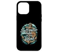 Saltwater Runs In My Veins Anchor Ocean Nautical Design Carcasa para iPhone 12 Pro MAX